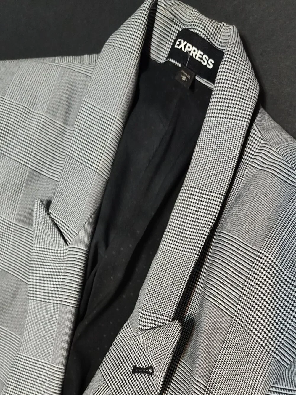 Express Men’s Women's Unisex Gray Glen Plaid Double-Breasted Suit Blazer,Size M